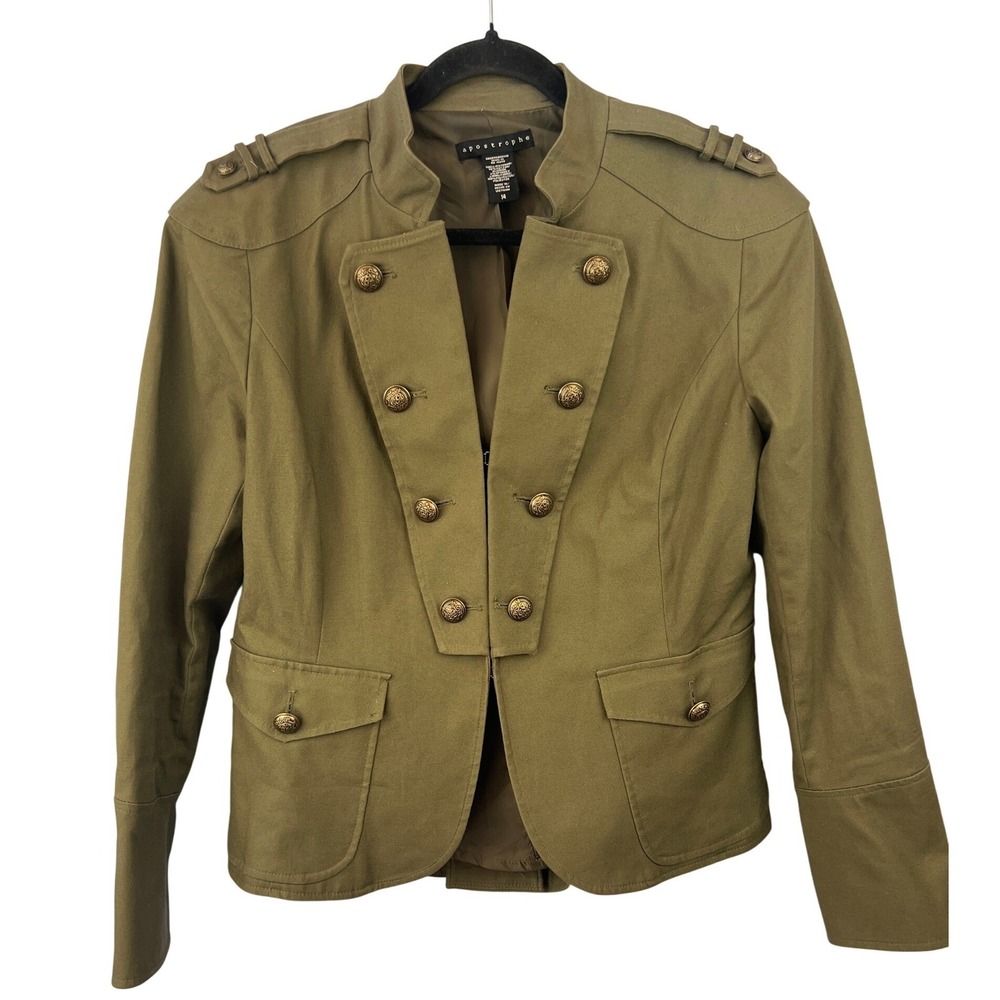 Apostrophe Military Band Army Green Jacket Size 14‎ Embossed Buttons Steampunk